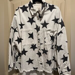 POL White and Black Star Patterned Jacket / Shacket - L